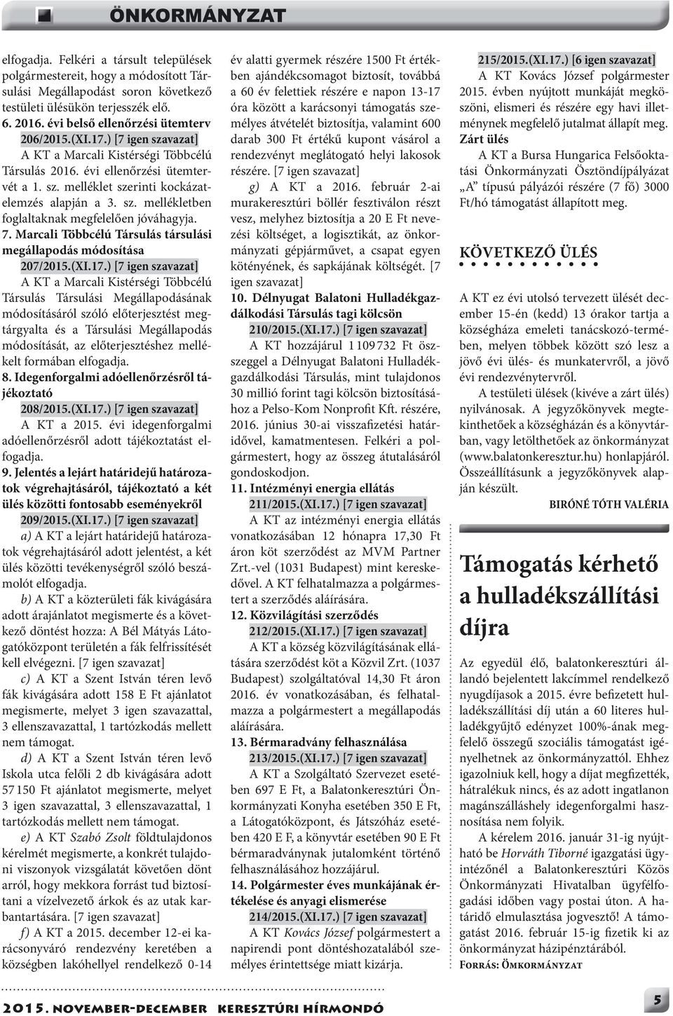 7. Marcali Többcélú Társulás társulási megállapodás módosítása 207/2015.(XI.17.