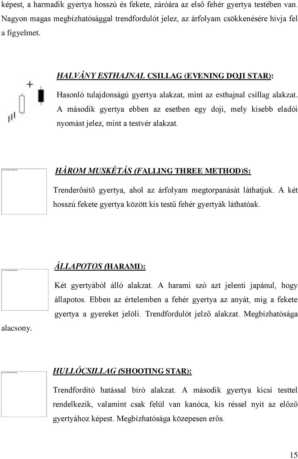 A második gyertya ebben az esetben egy doji, mely kisebb eladói nyomást jelez, mint a testvér alakzat.