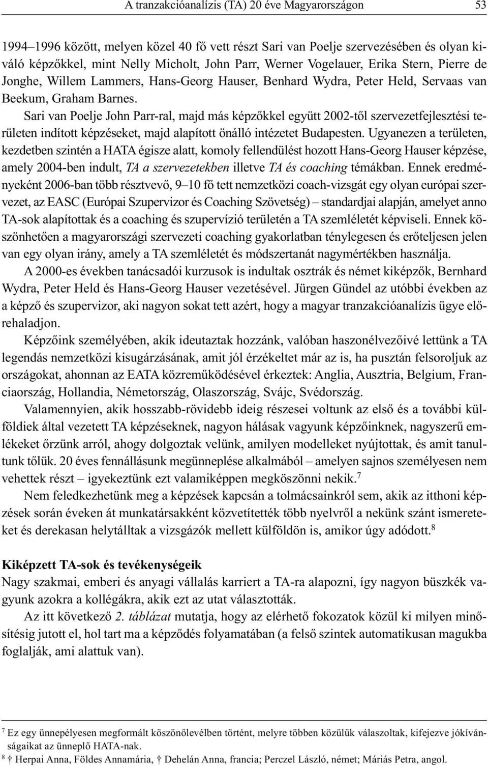 Sari van Poelje John Parr-ral, majd más képzőkkel együtt 2002-től szervezetfejlesztési területen indított képzéseket, majd alapított önálló intézetet Budapesten.