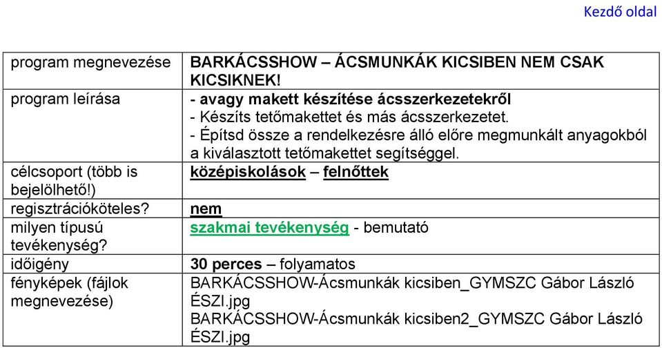 - Építsd össze a rendelkezésre álló előre megmunkált anyagokból a kiválasztott tetőmakettet