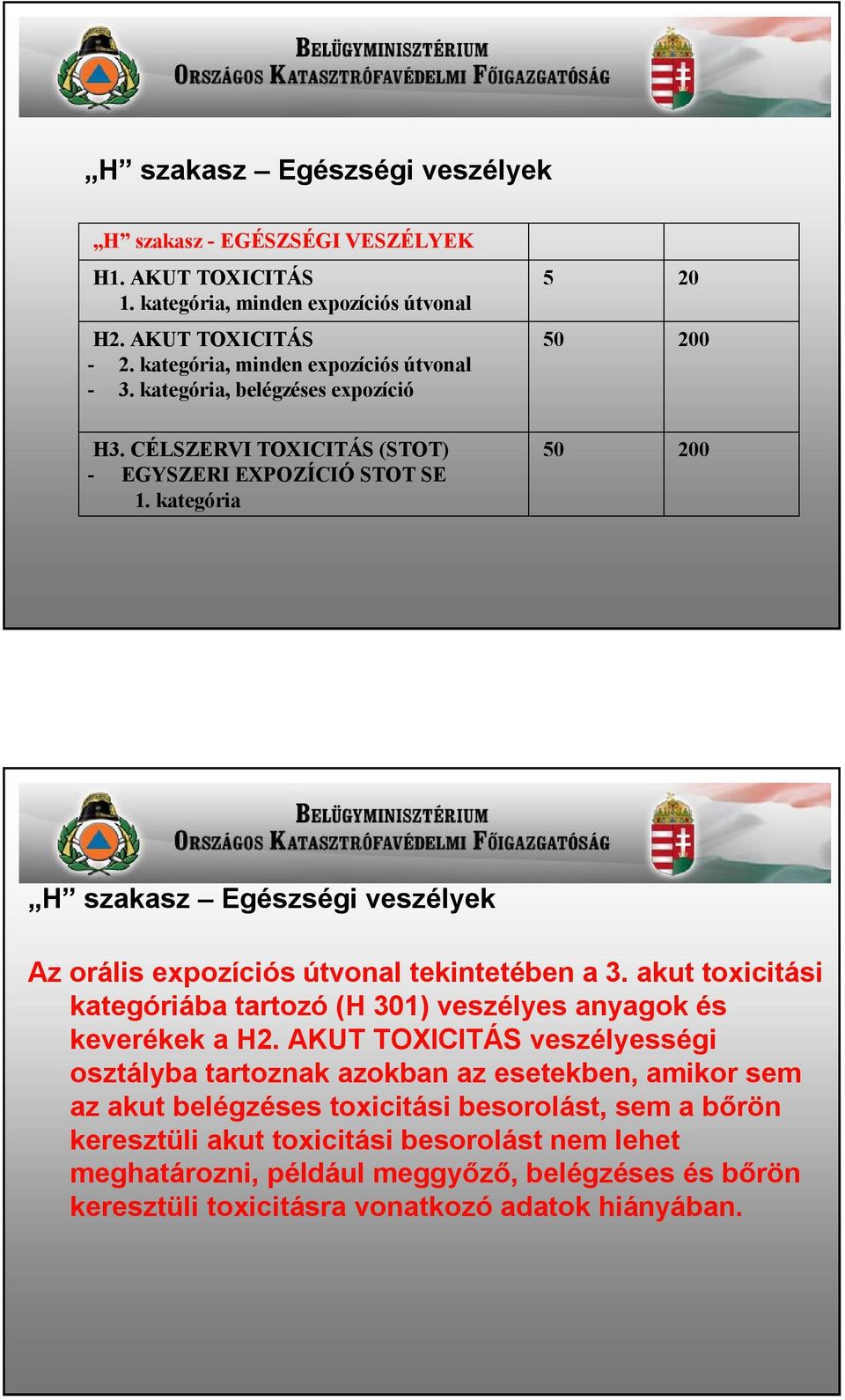 akut toxicitási kategóriába tartozó (H 301) veszélyes anyagok és keverékek a H2.