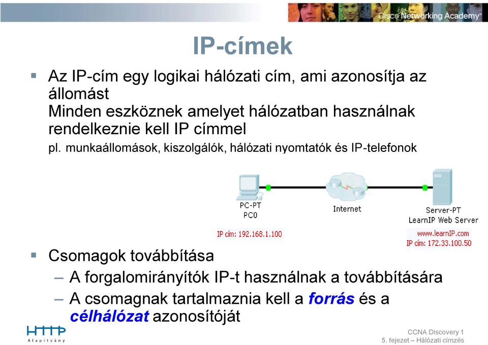 munkaállomások, kiszolgálók, hálózati nyomtatók és IP-telefonok Csomagok továbbítása A