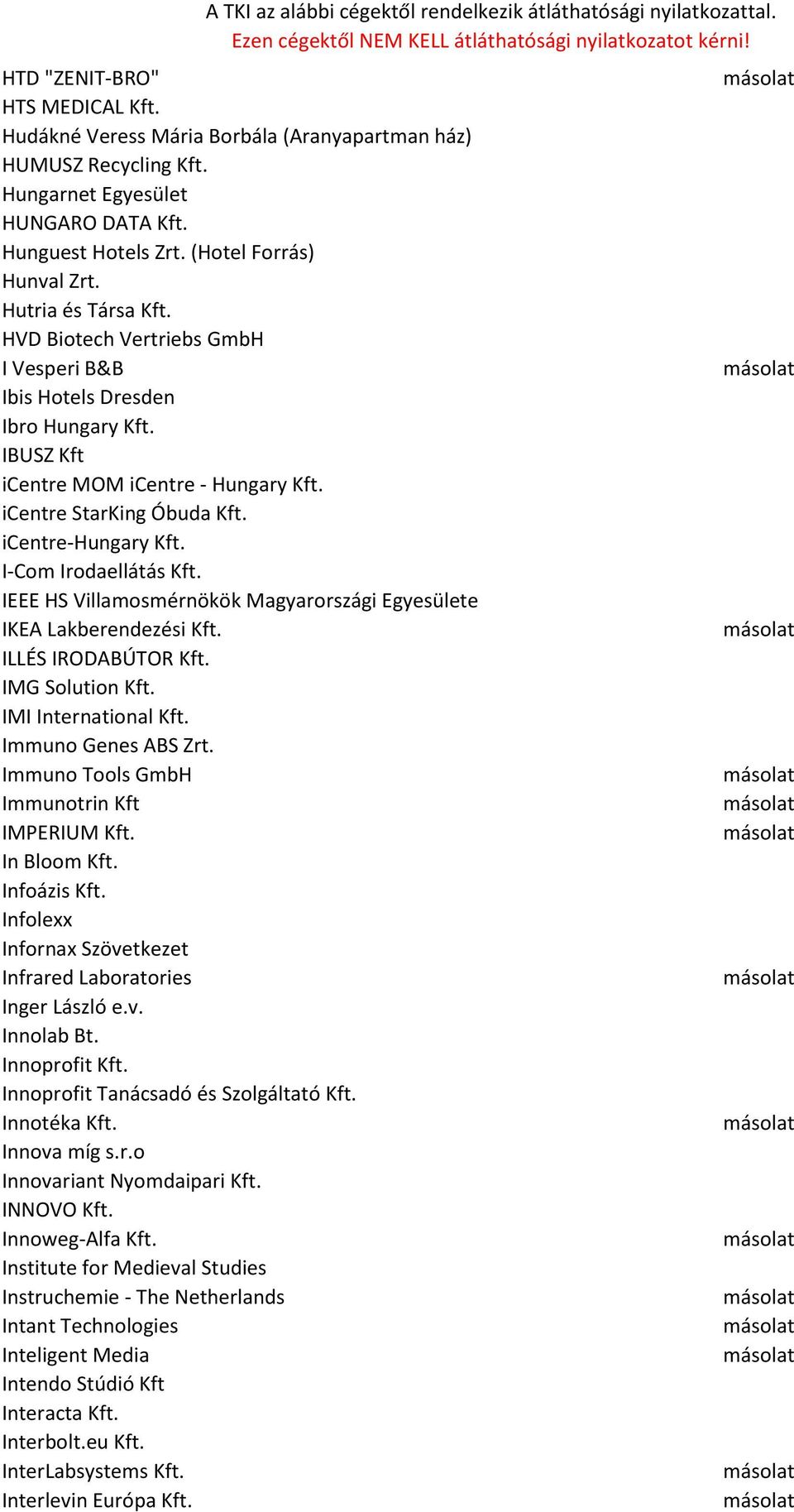 I-Com Irodaellátás Kft. IEEE HS Villamosmérnökök Magyarországi Egyesülete IKEA Lakberendezési Kft. ILLÉS IRODABÚTOR Kft. IMG Solution Kft. IMI International Kft. Immuno Genes ABS Zrt.