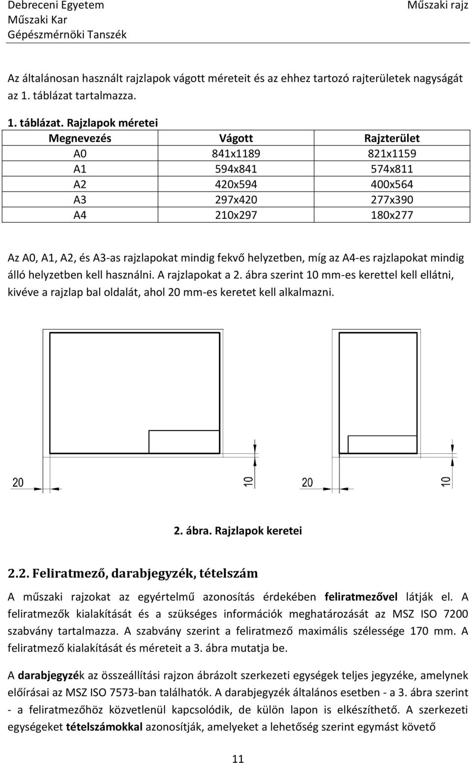 Rajzlapok méretei Megnevezés Vágott Rajzterület A0 841x1189 821x1159 A1 594x841 574x811 A2 420x594 400x564 A3 297x420 277x390 A4 210x297 180x277 Az A0, A1, A2, és A3-as rajzlapokat mindig fekvő