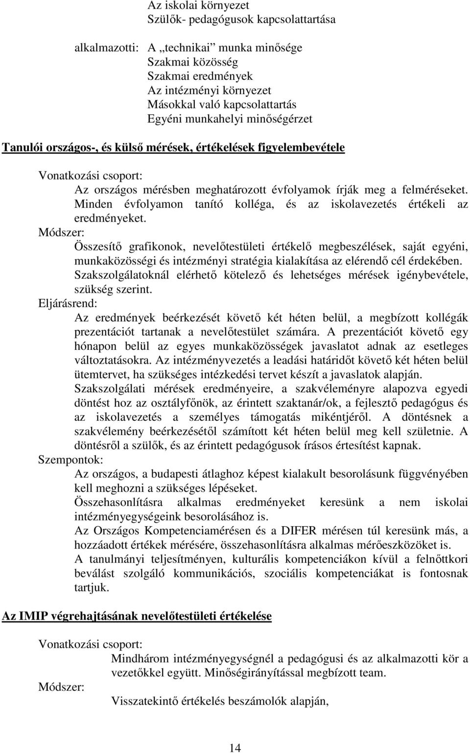 Minden évfolyamon tanító kolléga, és az iskolavezetés értékeli az eredményeket.