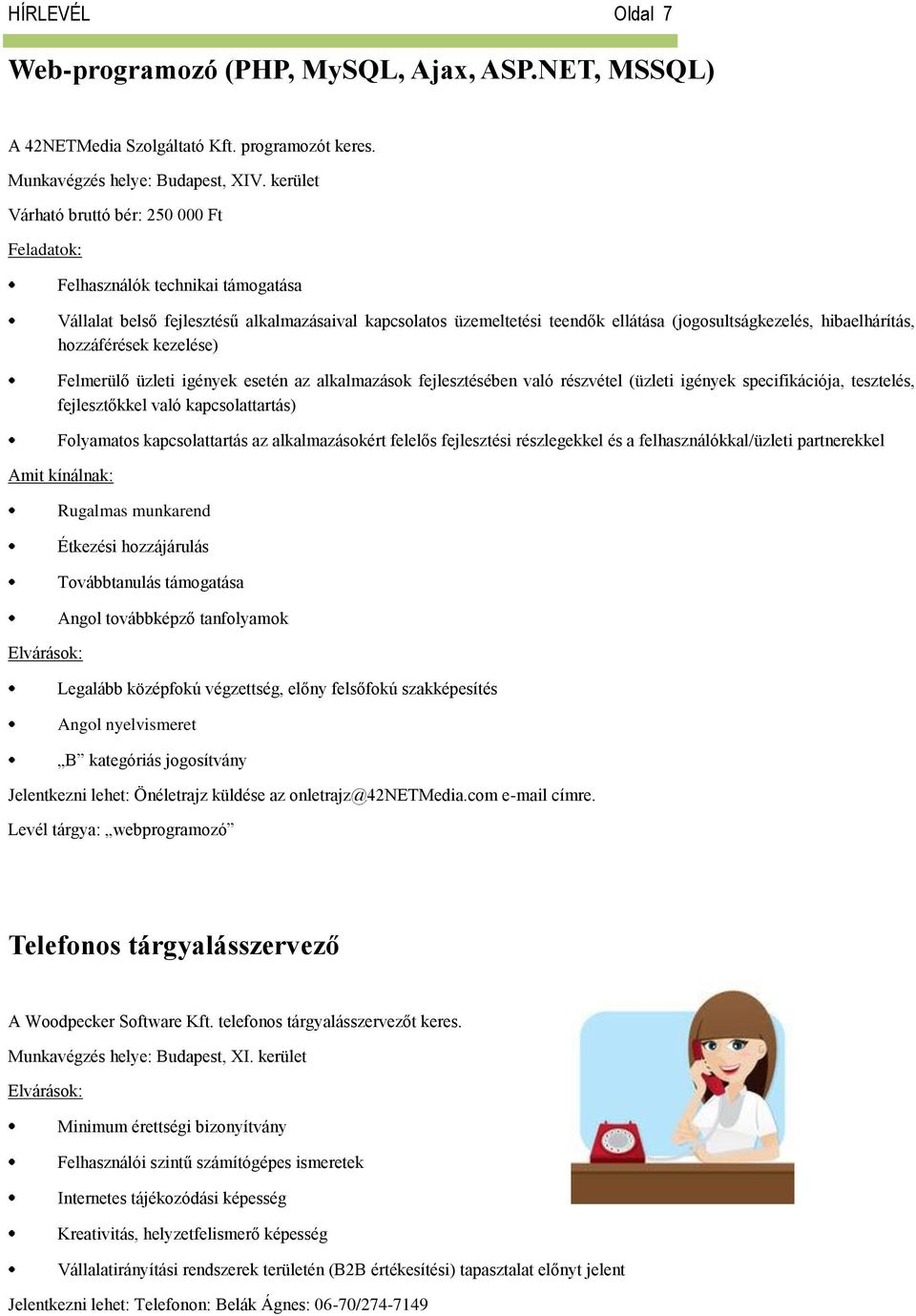 hibaelhárítás, hozzáférések kezelése) Felmerülő üzleti igények esetén az alkalmazások fejlesztésében való részvétel (üzleti igények specifikációja, tesztelés, fejlesztőkkel való kapcsolattartás)