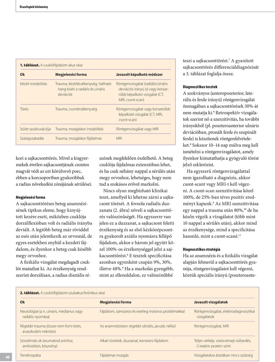 deviációs irányú is) vagy korszedeviációt rűbb képalkotó vizsgálat (CT, MRI, csont-scan) Törés Trauma, csontérzékenység Röntgenvizsgálat vagy korszerűbb képalkotó vizsgálat (CT, MRI, csont-scan)