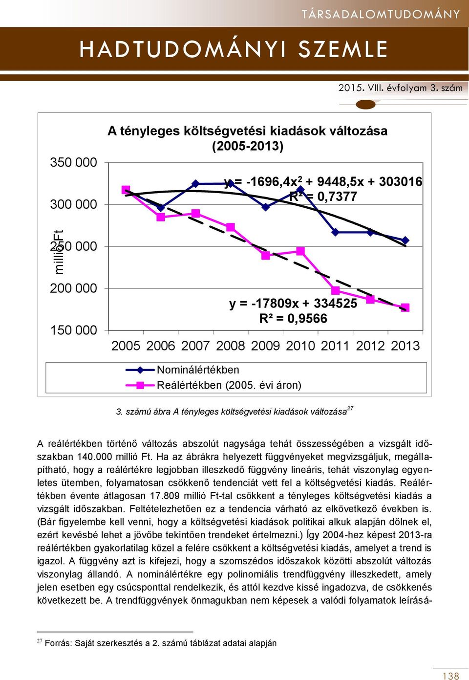 számú ábra A tényleges költségvetési kiadások változása 27 A reálértékben történő változás abszolút nagysága tehát összességében a vizsgált időszakban 140.000 millió Ft.