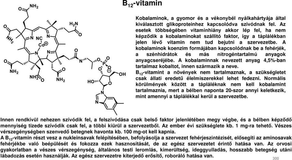 A kobalaminok koenzim formájában kapcsolódnak be a fehérjék, a szénhidrátok és más nitrogéntartalmú anyagok anyagcseréjébe.