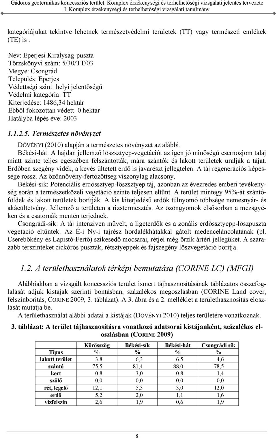 védett: 0 hektár Hatályba lépés éve: 2003 1.1.2.5. Természetes növényzet DÖVÉNYI (2010) alapján a természetes növényzet az alábbi.