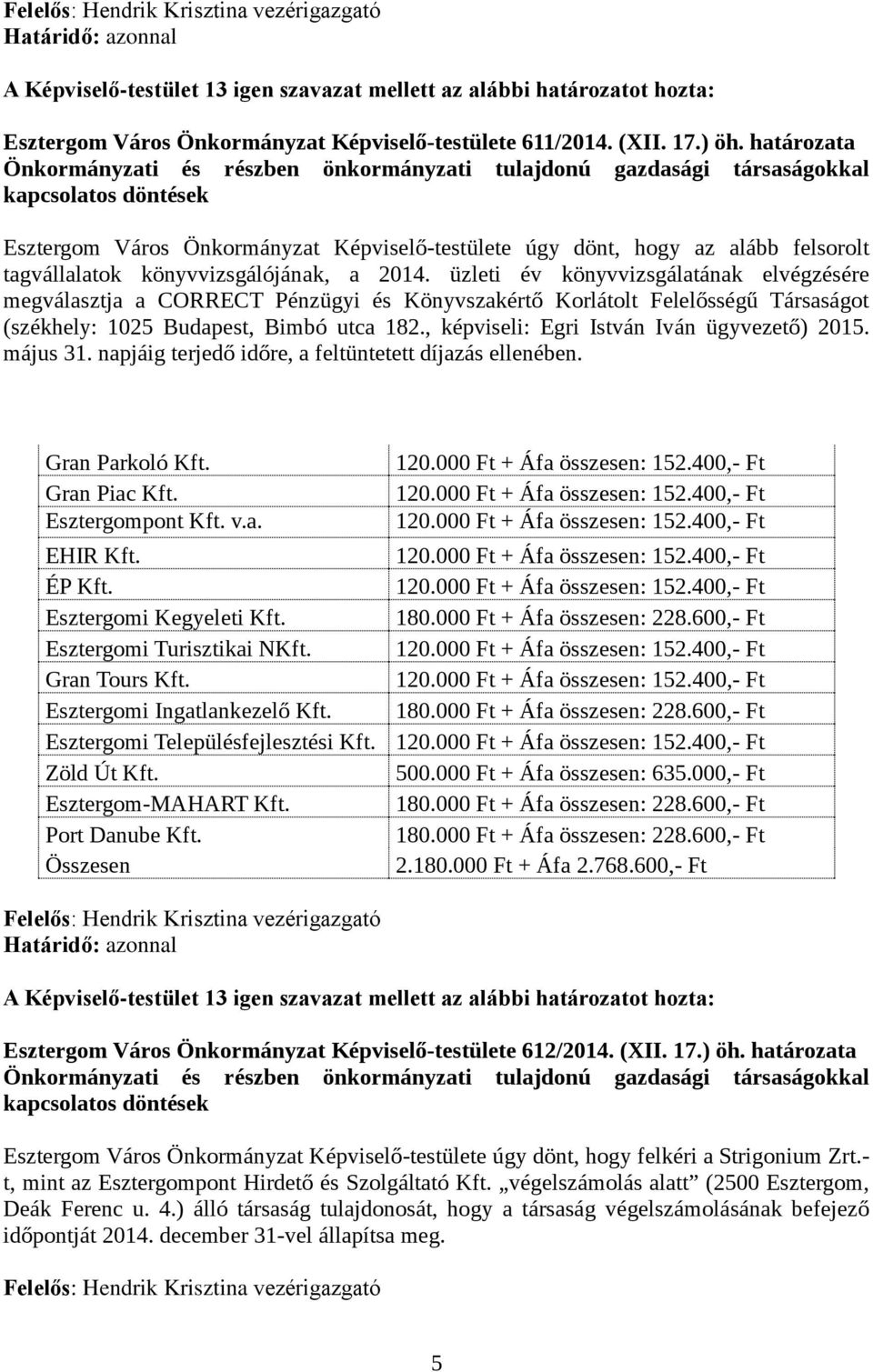 tagvállalatok könyvvizsgálójának, a 2014.