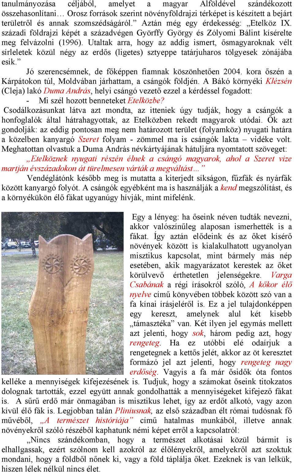 Utaltak arra, hogy az addig ismert, ősmagyaroknak vélt sírleletek közül négy az erdős (ligetes) sztyeppe tatárjuharos tölgyesek zónájába esik. Jó szerencsémnek, de főképpen fiamnak köszönhetően 2004.