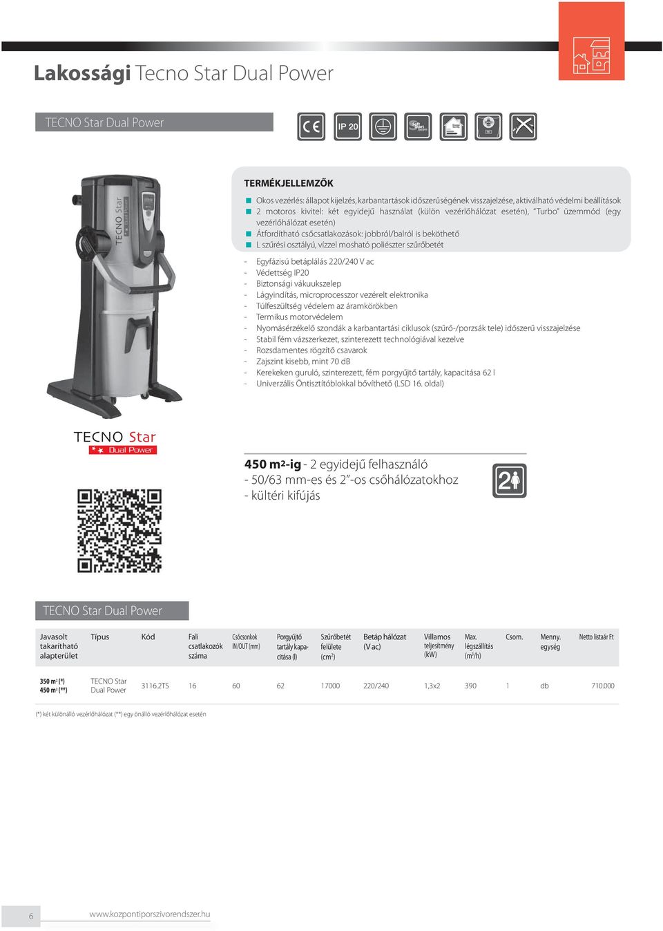 poliészter szűrőbetét - Egyfázisú betáplálás 220/240 V ac - Védettség IP20 - Biztonsági vákuukszelep - Lágyindítás, microprocesszor vezérelt elektronika - Túlfeszültség védelem az áramkörökben -