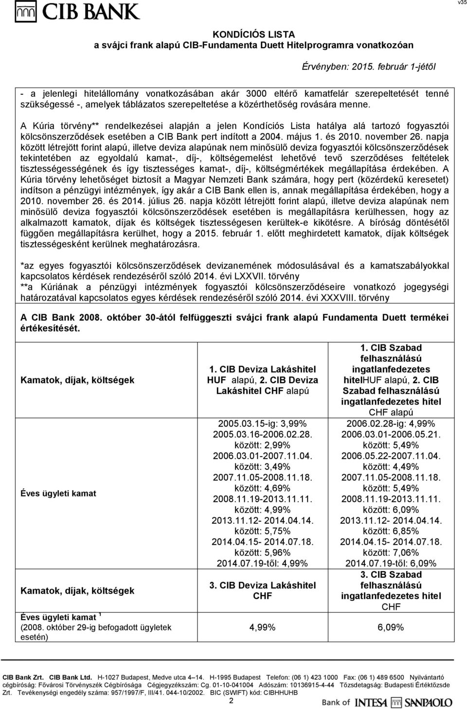 napja között létrejött forint alapú, illetve deviza alapúnak nem minősülő deviza fogyasztói kölcsönszerződések tekintetében az egyoldalú kamat-, díj-, költségemelést lehetővé tevő szerződéses