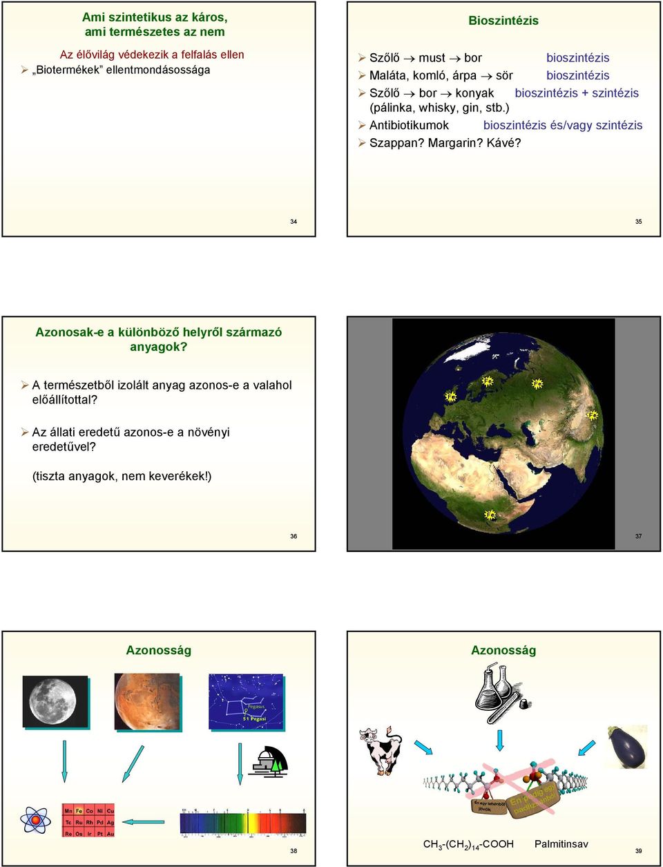 ) Antibiotikumok bioszintézis és/vagy szintézis Szappan? Margarin? Kávé? 34 35 Azonosak-e a különböző helyről származó anyagok?