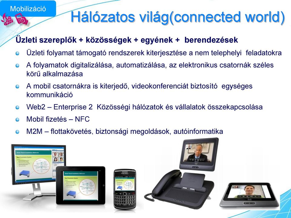 széles körű alkalmazása A mobil csatornákra is kiterjedő, videokonferenciát biztosító egységes kommunikáció Web2 Enterprise 2