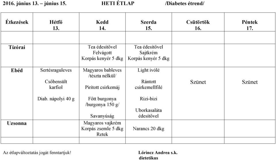 nélkül/ Pirított csirkemáj Light ivólé Rántott csirkemellfilé Diab.