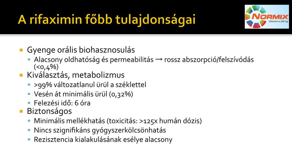 széklettel Vesén át minimális ürül (0,32%) Felezési idő: 6 óra Biztonságos Minimális