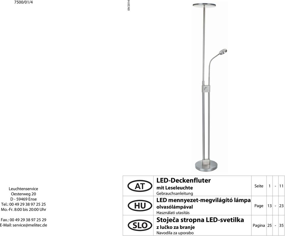 de AT LED-Deckenfluter mit Leseleuchte Gebrauchsanleitung LED mennyezet-megvilágító lámpa