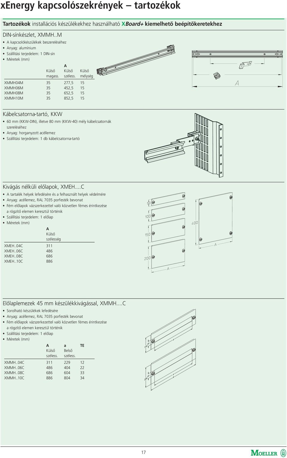 mélység XMMH04M 35 277,5 15 XMMH06M 35 452,5 15 XMMH08M 35 652,5 15 XMMH10M 35 852,5 15 Kábelcsatorna-tartó, KKW 60 mm (KKW-DIN), illetve 80 mm (KKW-40) mély kábelcsatornák szereléséhez Anyag: