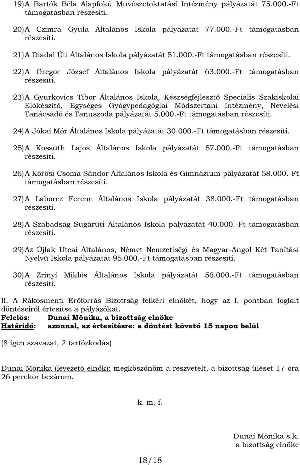 22) A Gregor József Általános Iskola pályázatát 63.