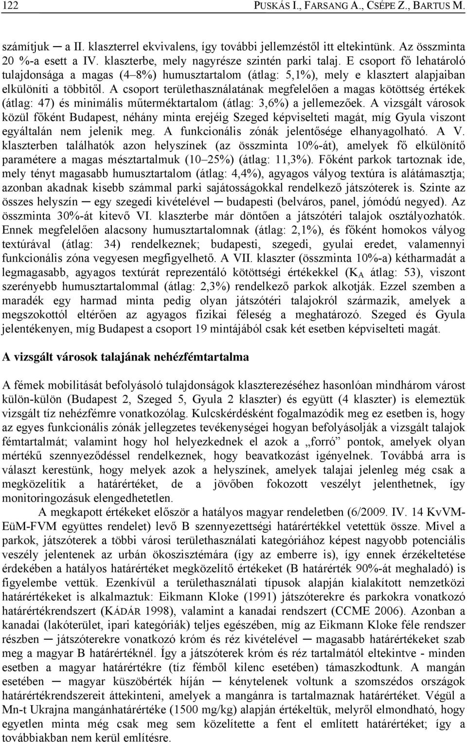 A csoport területhasználatának megfelelően a magas kötöttség értékek (átlag: 47) és minimális műterméktartalom (átlag: 3,6%) a jellemezőek.