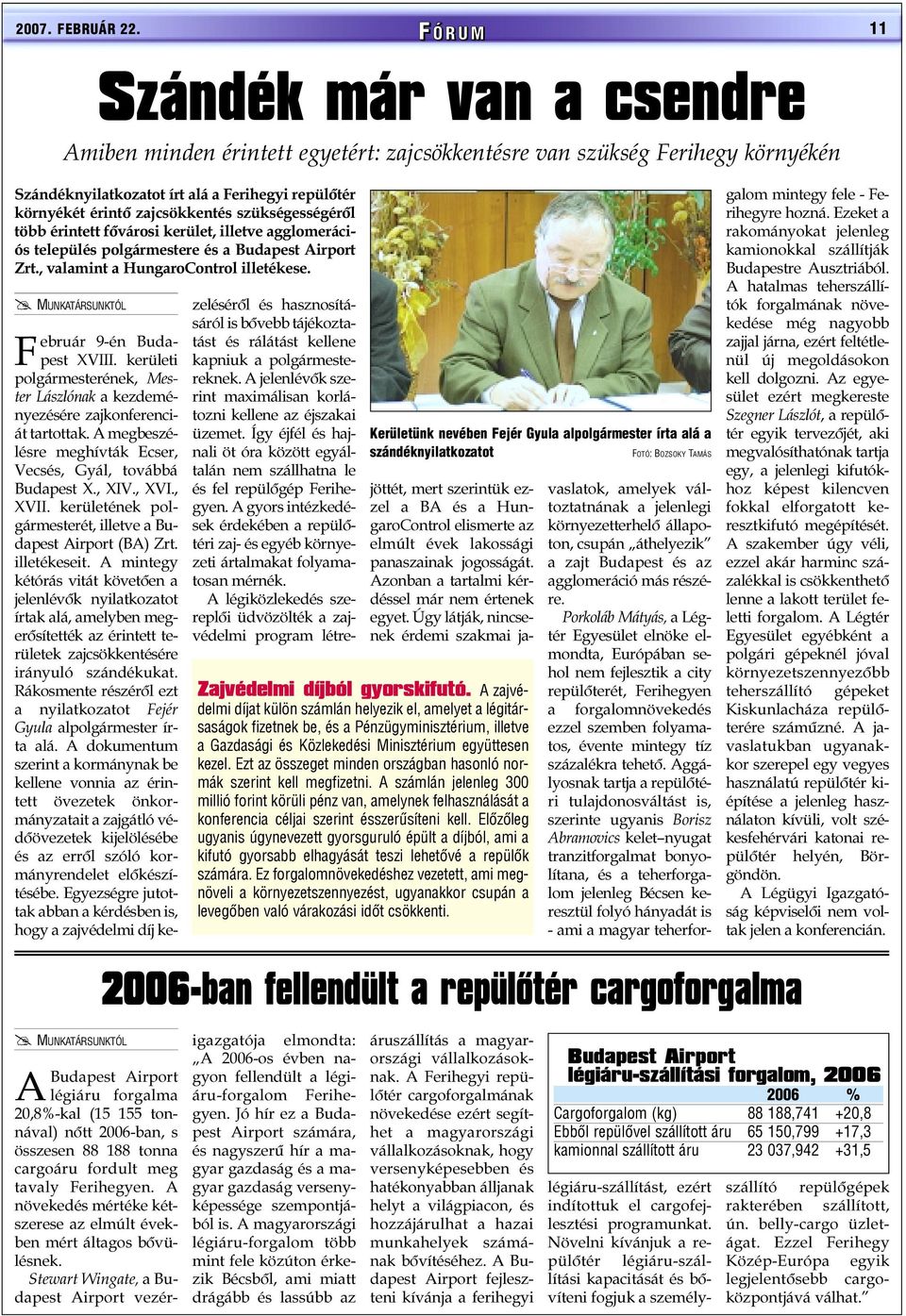 zajcsökkentés szükségességérõl több érintett fõvárosi kerület, illetve agglomerációs település polgármestere és a Budapest Airport Zrt., valamint a HungaroControl illetékese.