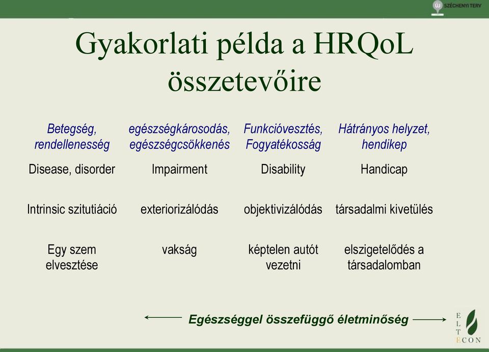 Handicap Intrinsic szitutiáció exteriorizálódás objektivizálódás társadalmi kivetülés Egy szem