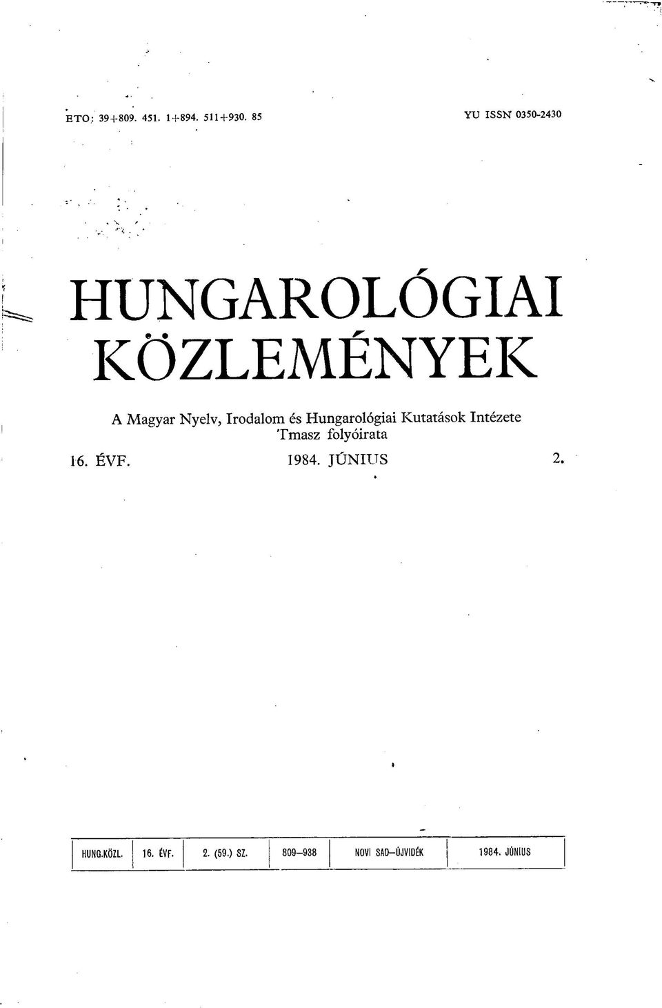 Irodalom és Hungarológiai Kutatások Intézete Tmasz folyóirata 16.