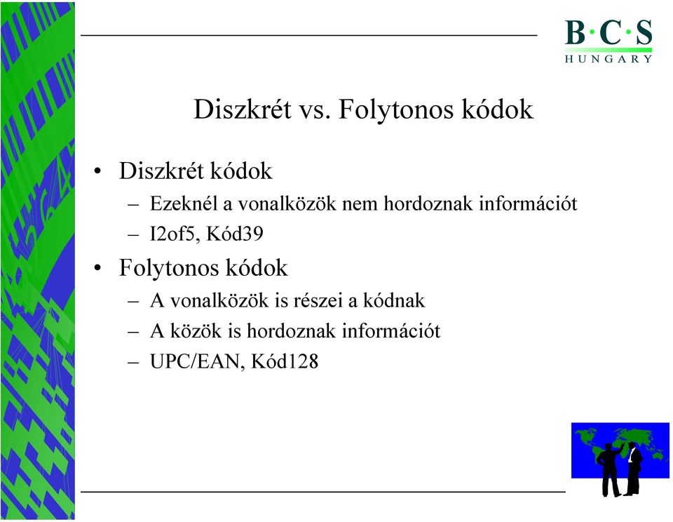 hordoznak információt I2of5, Kód39 Folytonos