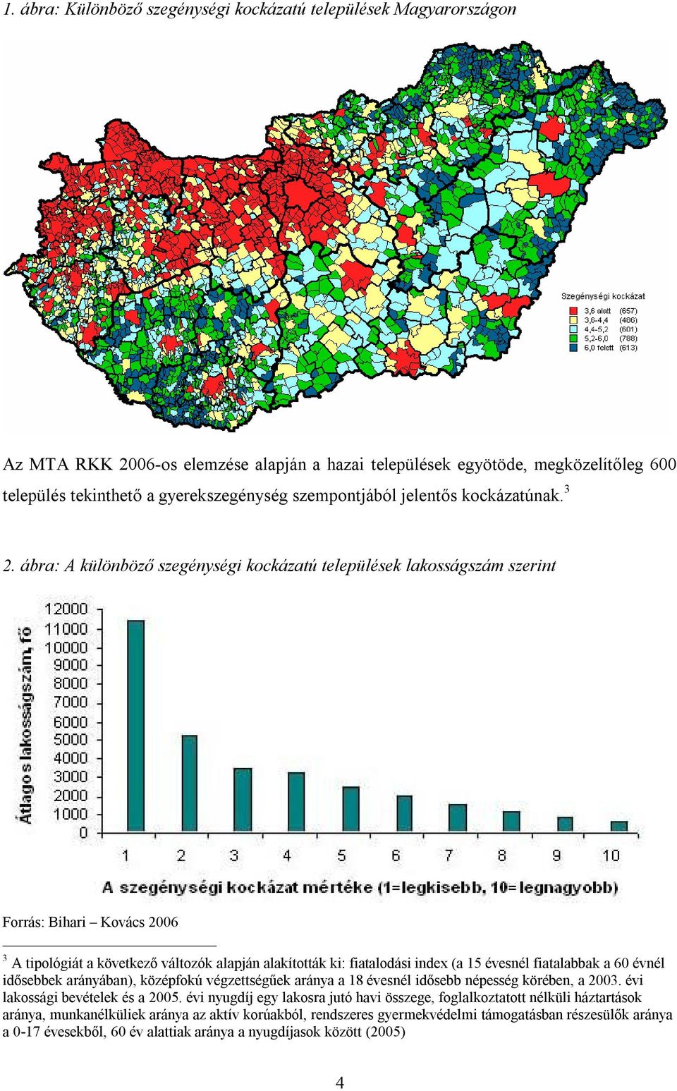 ábra: A különböző szegénységi kockázatú települések lakosságszám szerint Forrás: Bihari Kovács 2006 3 A tipológiát a következő változók alapján alakították ki: fiatalodási index (a 15 évesnél