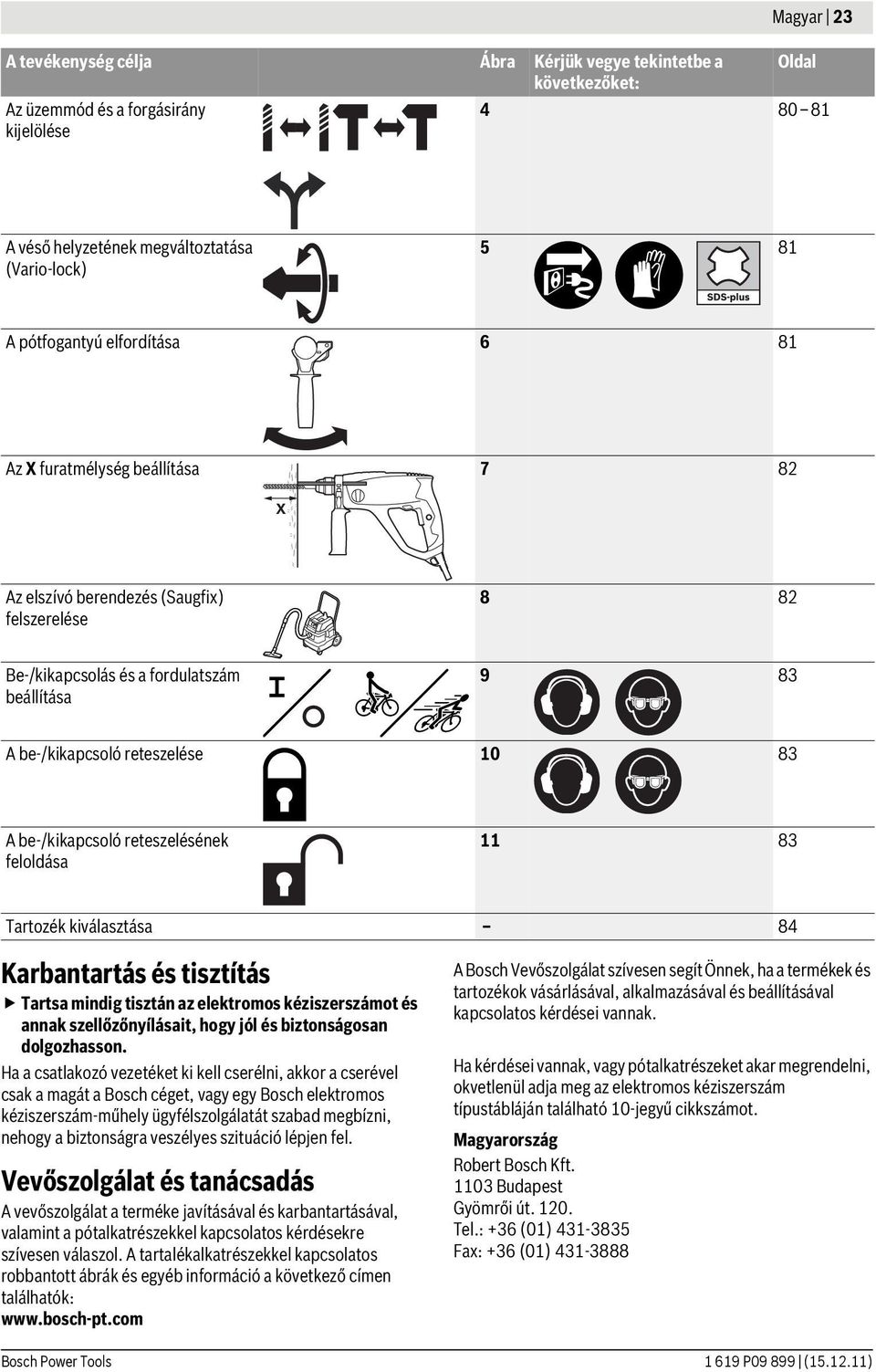 reteszelésének feloldása 8 Tartozék kiválasztása 84 Karbantartás és tisztítás Tartsa mindig tisztán az elektromos kéziszerszámot és annak szellőzőnyílásait, hogy jól és biztonságosan dolgozhasson.