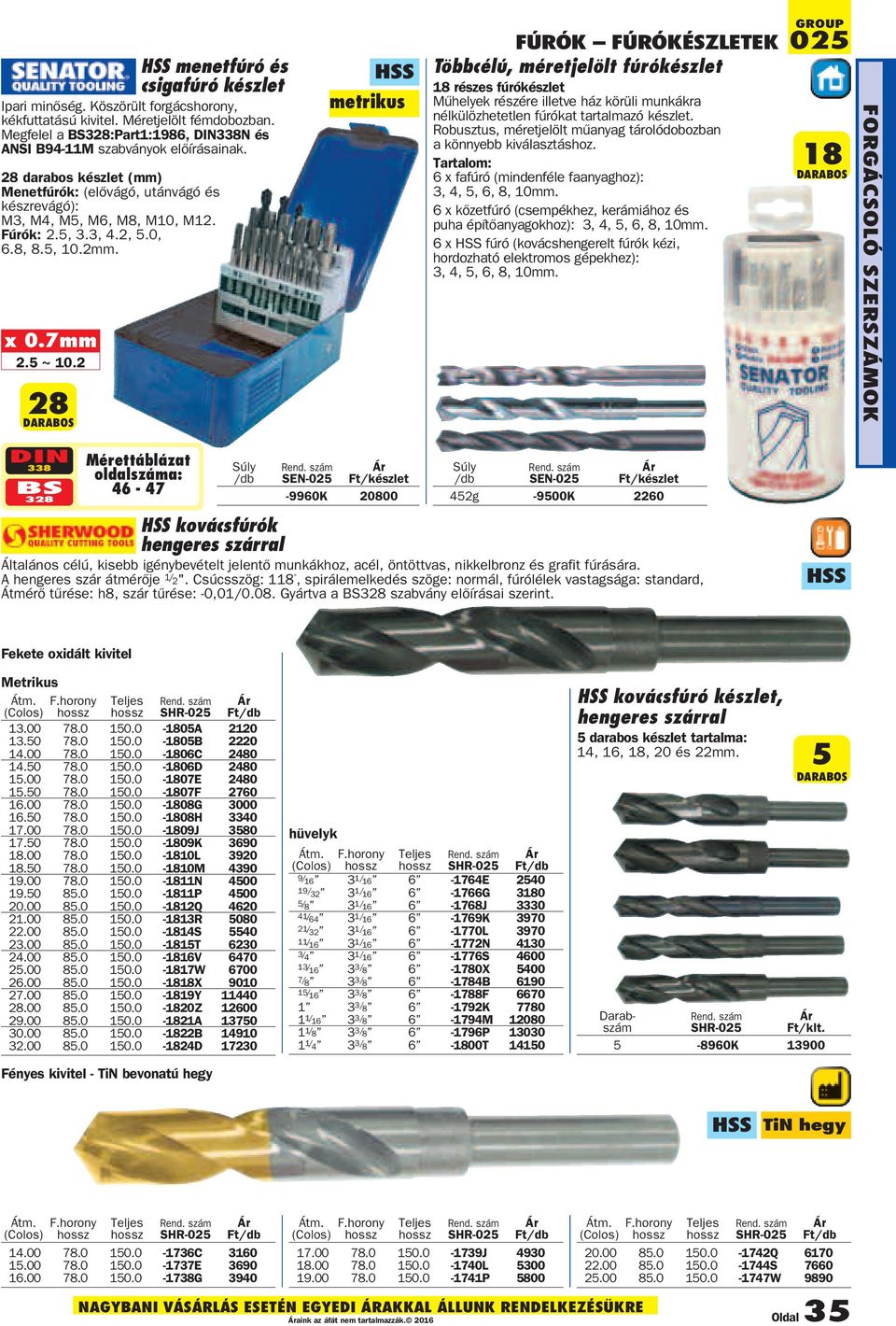 2 28 metrikus FÚRÓK FÚRÓKÉSZLETEK Többcélú, méretjelölt fúrókészlet 18 részes fúrókészlet Műhelyek részére illetve ház körüli munkákra nélkülözhetetlen fúrókat tartalmazó készlet.