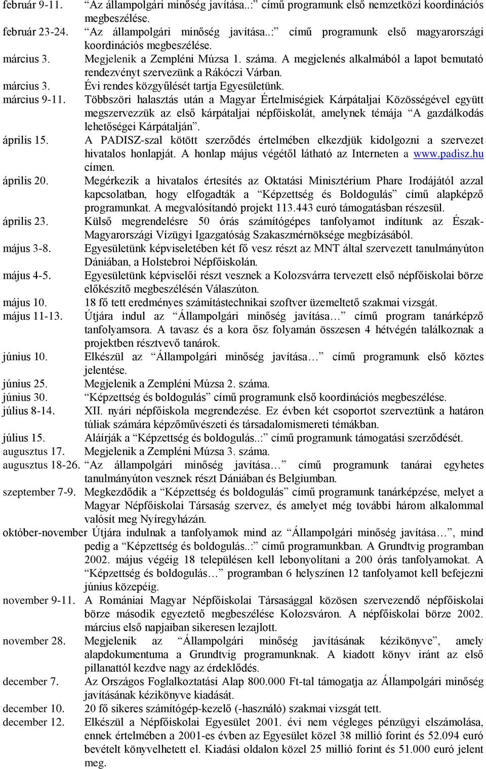 Többszöri halasztás után a Magyar Értelmiségiek Kárpátaljai Közösségével együtt megszervezzük az első kárpátaljai népfőiskolát, amelynek témája A gazdálkodás lehetőségei Kárpátalján. április 15.