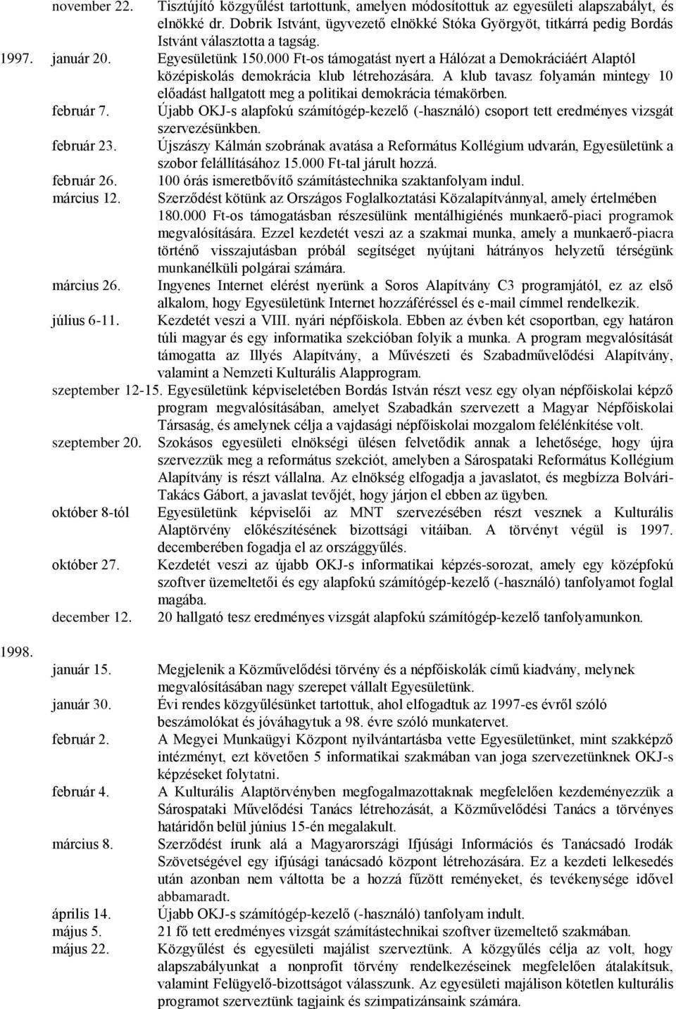 000 Ft-os támogatást nyert a Hálózat a Demokráciáért Alaptól középiskolás demokrácia klub létrehozására. A klub tavasz folyamán mintegy 10 előadást hallgatott meg a politikai demokrácia témakörben.