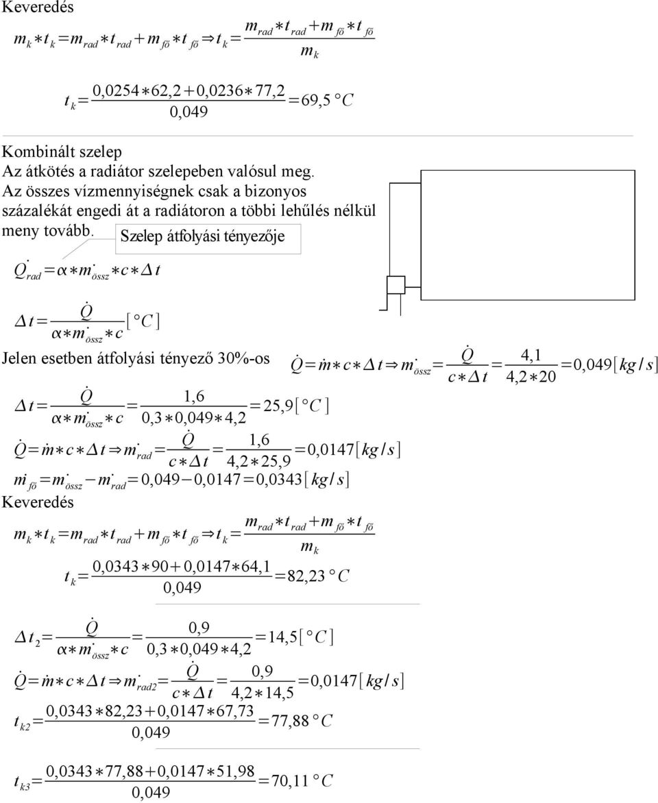 Szelep átfolyási tényezője Q rad = m c t t= m c [ C ] Jelen esetben átfolyási tényező 30%-os =ṁ c t m = t= m c = 1,6 0,3 4, =5,9[ C ] =ṁ c t m rad = c t = 1,6