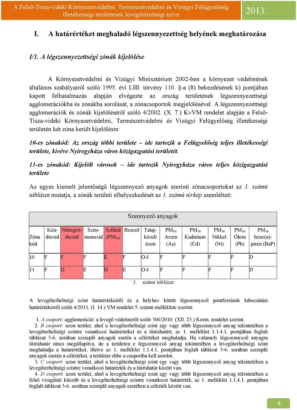 -a (8) bekezdésének k) pontjában kapott felhatalmazás alapján elvégezte az ország területének légszennyezettségi agglomerációkba és zónákba sorolását, a zónacsoportok megjelölésével.