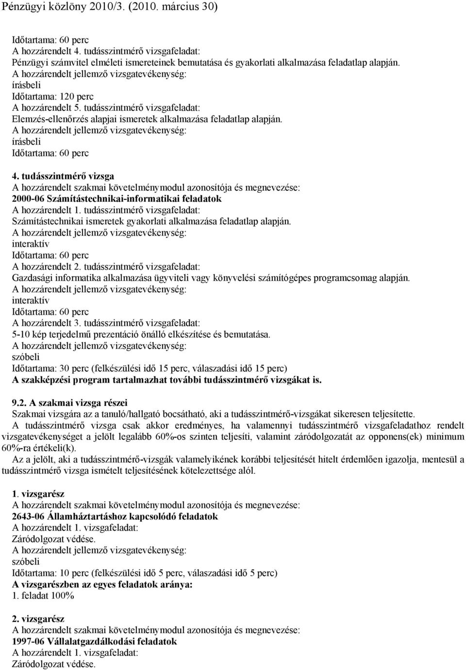 tudásszintmérő vizsga A hozzárendelt szakmai követelménymodul és : 000-06 Számítástechnikai-informatikai feladatok A hozzárendelt.