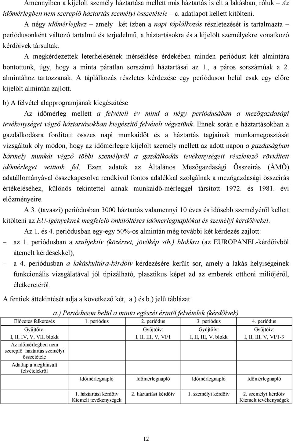 társultak. A megkérdezettek leterhelésének mérséklése érdekében minden periódust két almintára bontottunk, úgy, hogy a minta páratlan sorszámú háztartásai az 1., a páros sorszámúak a 2.