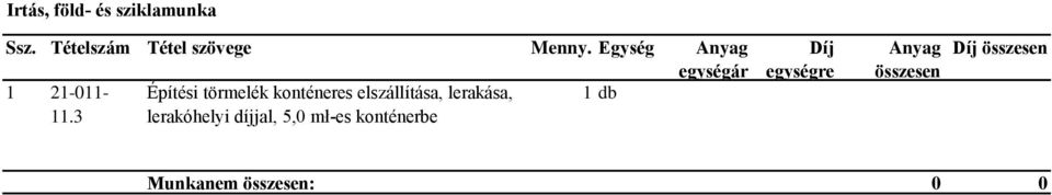 Egység 1 21-011- Építési törmelék konténeres