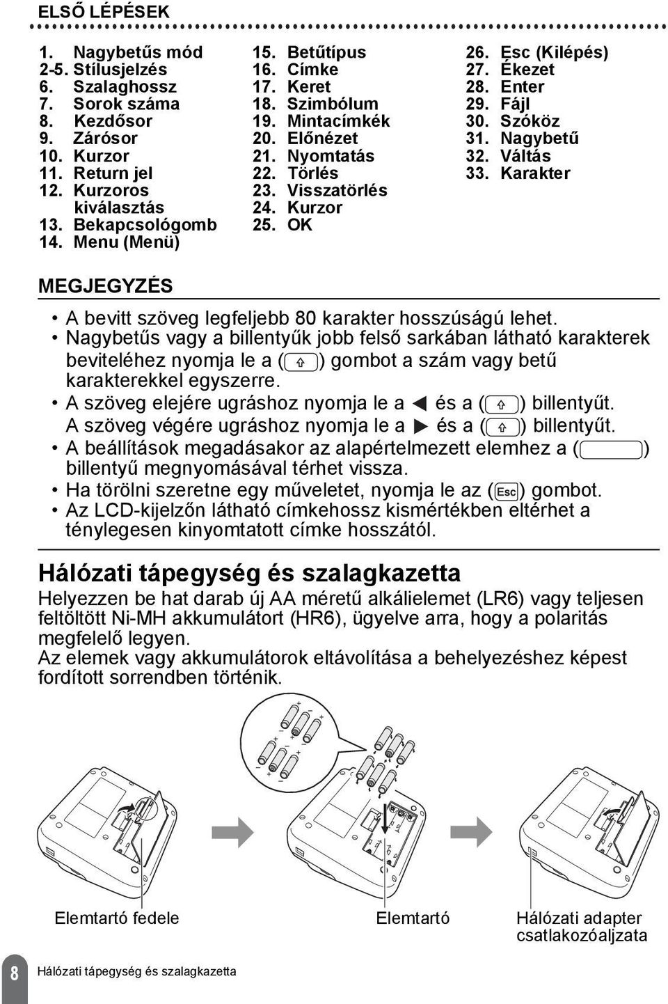 Nagybetű 32. Váltás 33. Karakter A bevitt szöveg legfeljebb 80 karakter hosszúságú lehet.