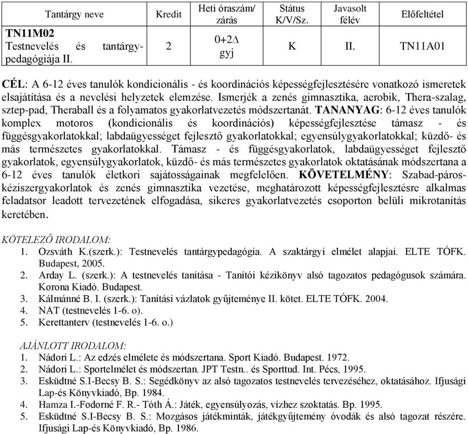 Ismerjék a zenés gimnasztika, aerobik, Thera-szalag, sztep-pad, Theraball és a folyamatos gyakorlatvezetés módszertanát.