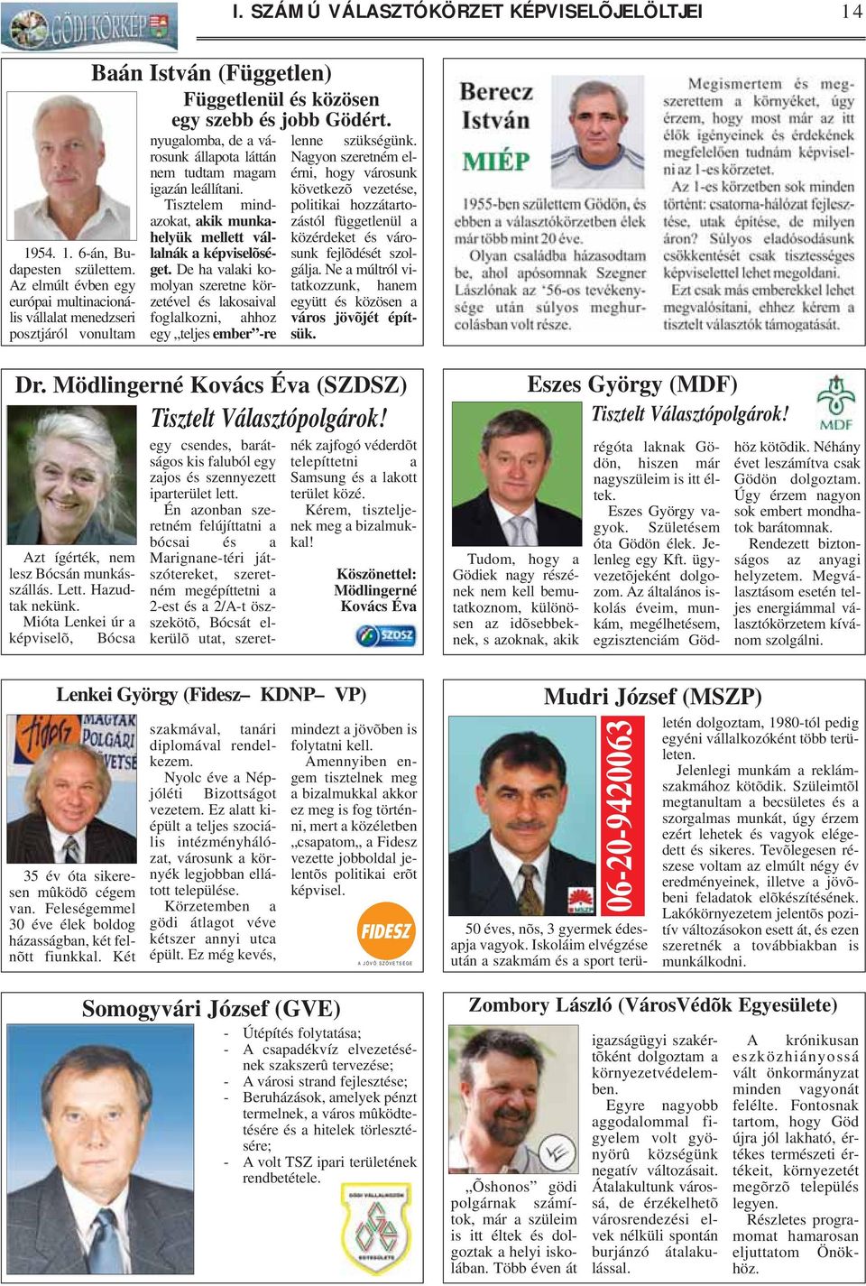 nyugalomba, de a városunk állapota láttán nem tudtam magam igazán leállítani. Tisztelem mindazokat, akik munkahelyük mellett vállalnák a képviselõséget.