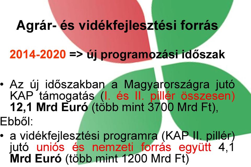 pillér összesen) 12,1 Mrd Euró (több mint 3700 Mrd Ft), Ebből: a