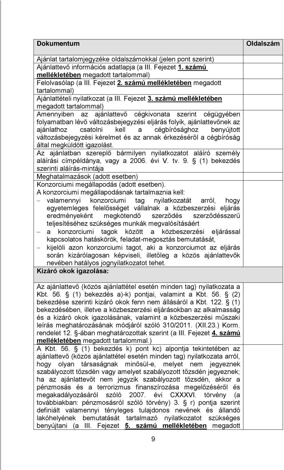 számú mellékletében megadott tartalommal) Amennyiben az ajánlattevő cégkivonata szerint cégügyében folyamatban lévő változásbejegyzési eljárás folyik, ajánlattevőnek az ajánlathoz csatolni kell a