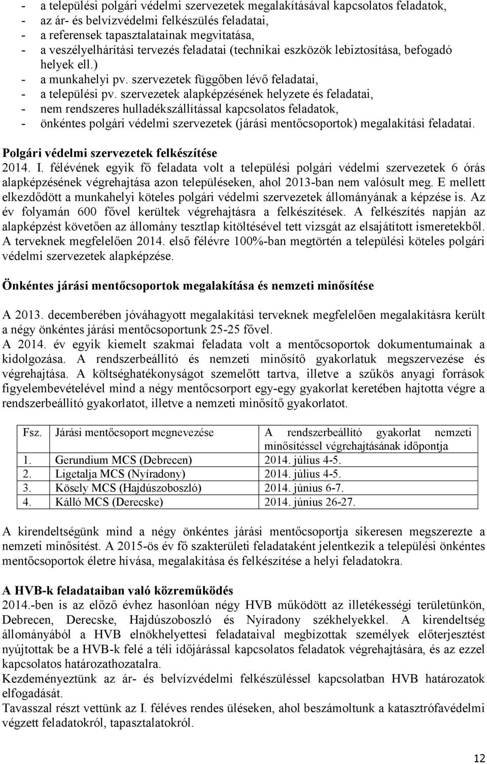 szervezetek alapképzésének helyzete és feladatai, - nem rendszeres hulladékszállítással kapcsolatos feladatok, - önkéntes polgári védelmi szervezetek (járási mentőcsoportok) megalakítási feladatai.