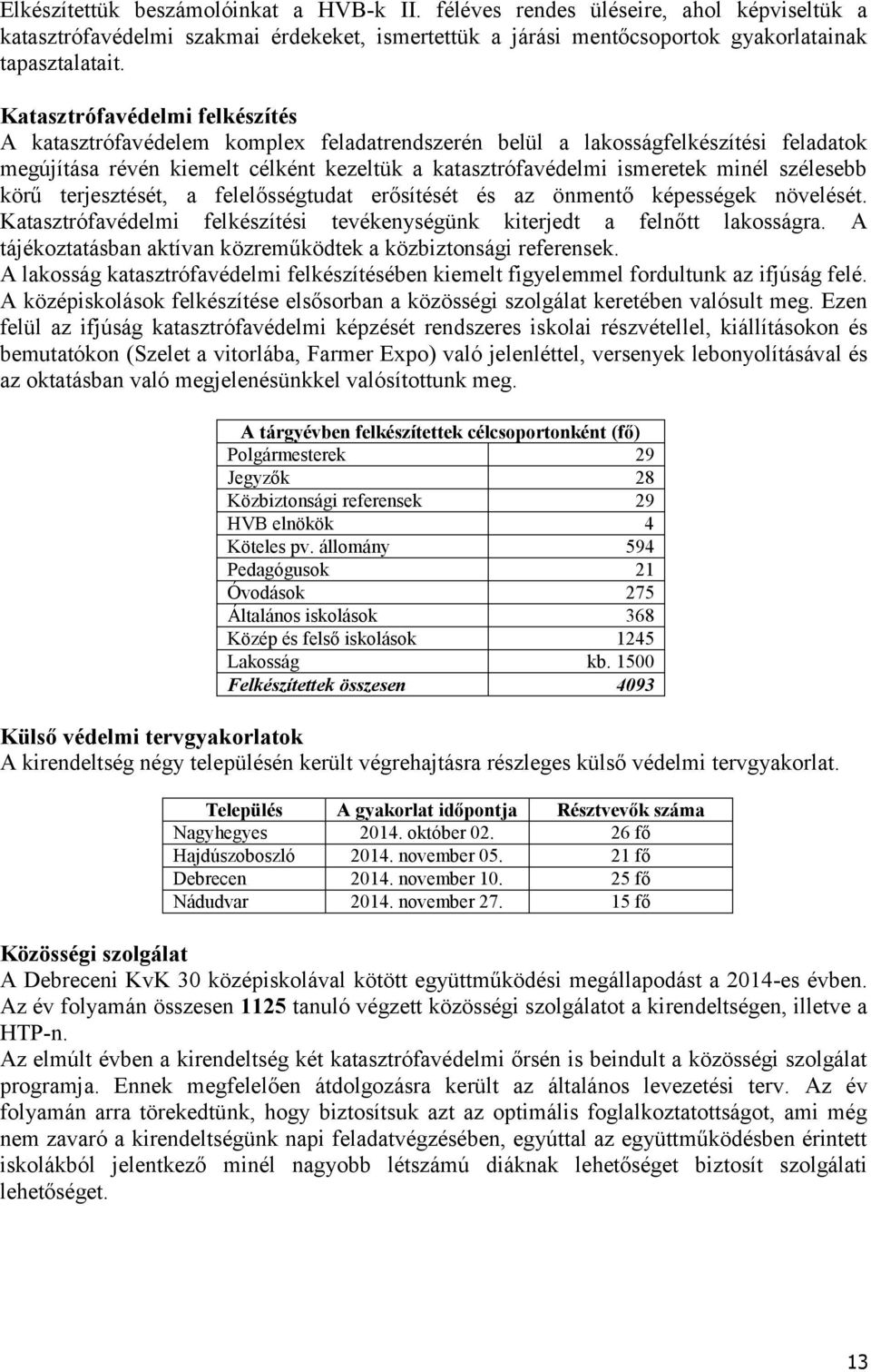 szélesebb körű terjesztését, a felelősségtudat erősítését és az önmentő képességek növelését. Katasztrófavédelmi felkészítési tevékenységünk kiterjedt a felnőtt lakosságra.