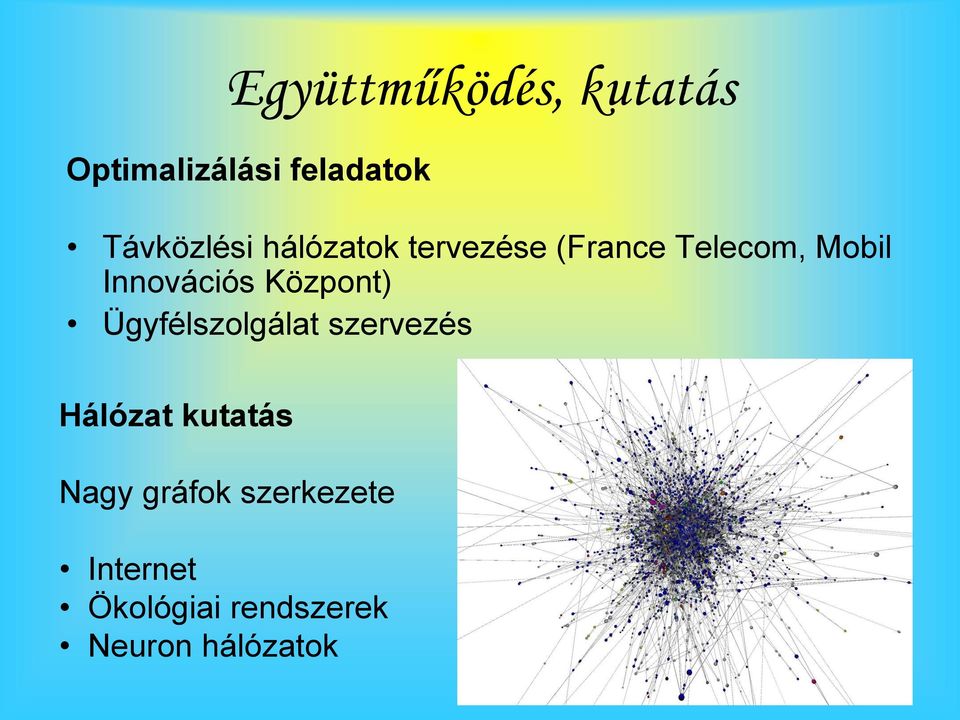 Központ) Ügyfélszolgálat szervezés Hálózat kutatás Nagy