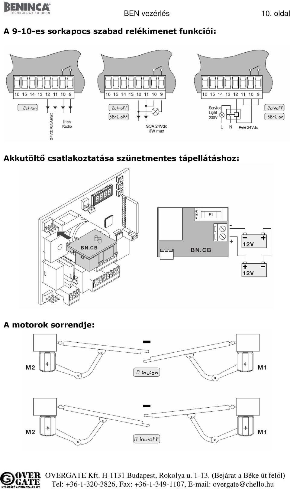 relékimenet funkciói: Akkutöltő