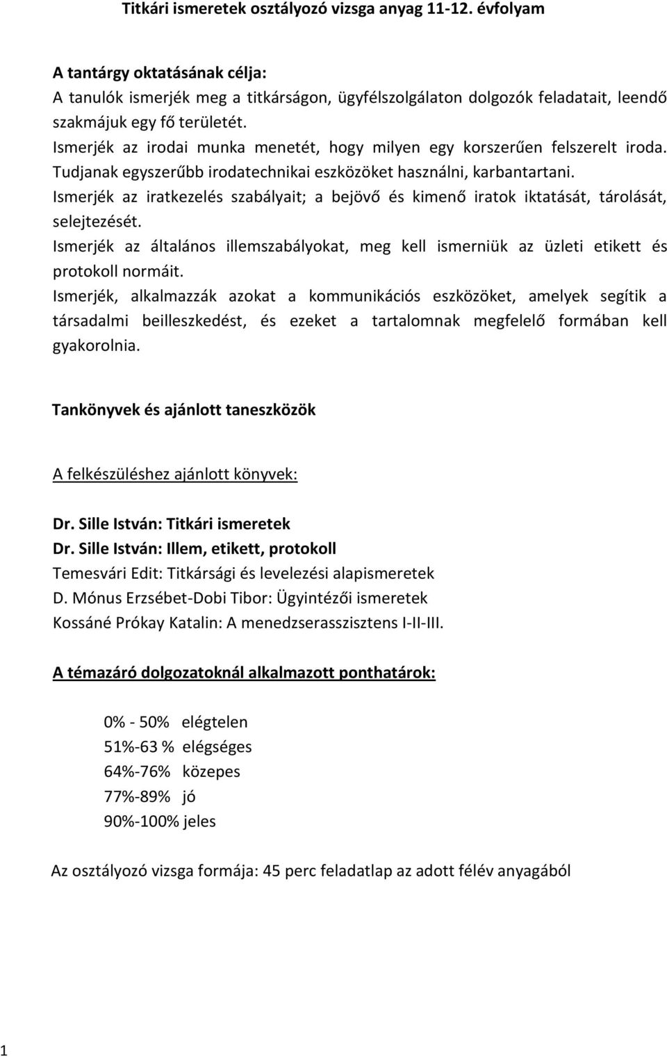 Ismerjék az iratkezelés szabályait; a bejövő és kimenő iratok iktatását, tárolását, selejtezését. Ismerjék az általános illemszabályokat, meg kell ismerniük az üzleti etikett és protokoll normáit.